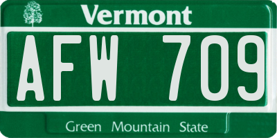 VT license plate AFW709