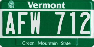 VT license plate AFW712
