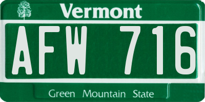 VT license plate AFW716