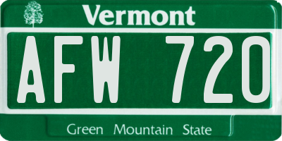 VT license plate AFW720
