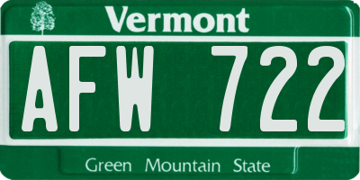 VT license plate AFW722