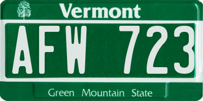 VT license plate AFW723