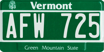 VT license plate AFW725