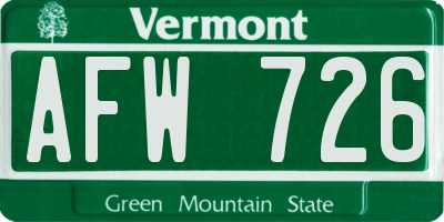 VT license plate AFW726
