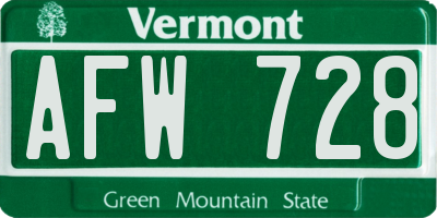 VT license plate AFW728