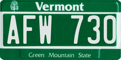 VT license plate AFW730