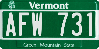 VT license plate AFW731