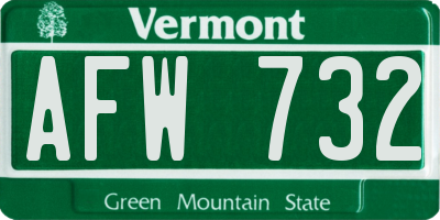 VT license plate AFW732