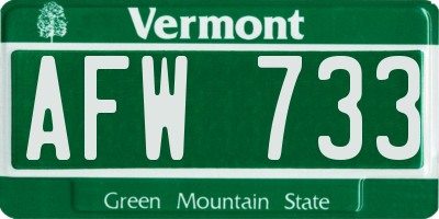 VT license plate AFW733