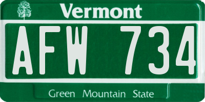 VT license plate AFW734