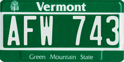 VT license plate AFW743