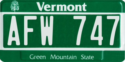 VT license plate AFW747