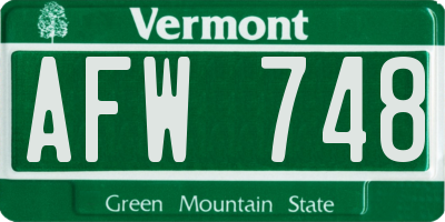VT license plate AFW748