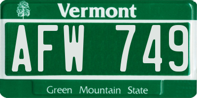 VT license plate AFW749