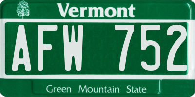 VT license plate AFW752