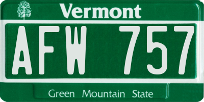 VT license plate AFW757