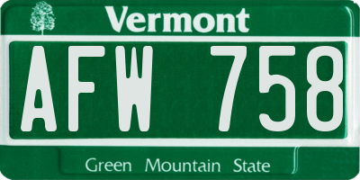 VT license plate AFW758