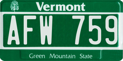 VT license plate AFW759