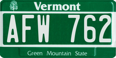 VT license plate AFW762