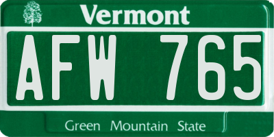 VT license plate AFW765