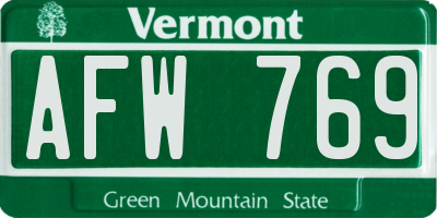 VT license plate AFW769