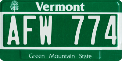 VT license plate AFW774