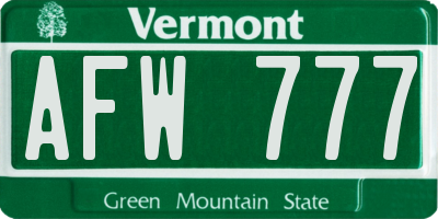 VT license plate AFW777