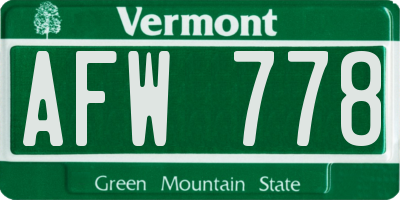 VT license plate AFW778