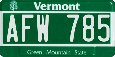 VT license plate AFW785