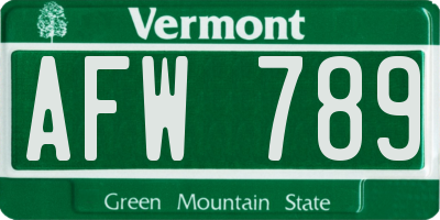VT license plate AFW789