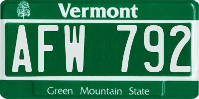 VT license plate AFW792
