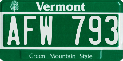 VT license plate AFW793