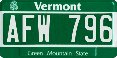VT license plate AFW796