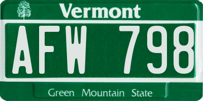 VT license plate AFW798