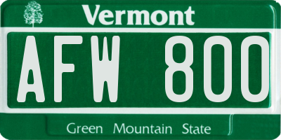 VT license plate AFW800