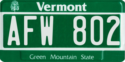 VT license plate AFW802