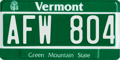 VT license plate AFW804