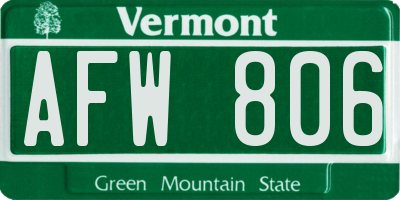 VT license plate AFW806