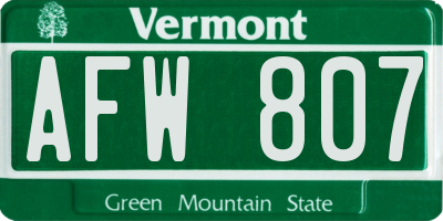 VT license plate AFW807