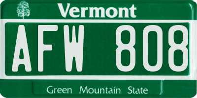 VT license plate AFW808