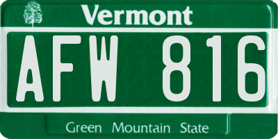 VT license plate AFW816