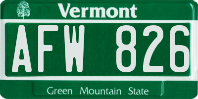VT license plate AFW826