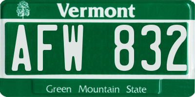 VT license plate AFW832