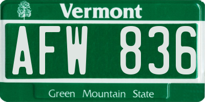 VT license plate AFW836