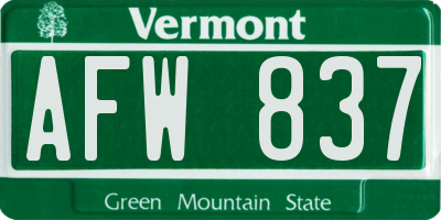 VT license plate AFW837