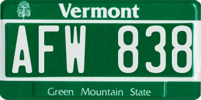 VT license plate AFW838