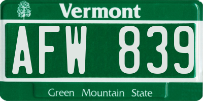 VT license plate AFW839