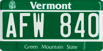 VT license plate AFW840