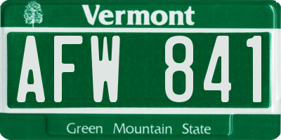 VT license plate AFW841