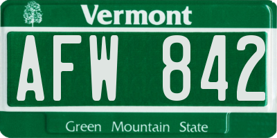 VT license plate AFW842